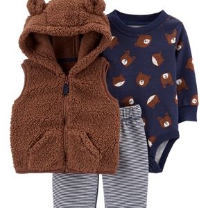 NWT 3M Carter's 3-Piece Bear Little Vest Set